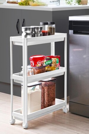 MNZ-Vesken وحدة غرف العجلات 3 طبقات غرف الحمام الأبيض رف المطبخ خدمة طاولة منظمة 0000019 - LIUWA