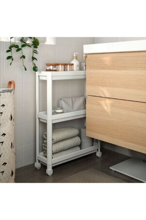 MNZ-Vesken وحدة غرف العجلات 3 طبقات الحمام الأبيض رف المطبخ رف خدمة طاولة منظمة 0000959 - Omaş Household Product