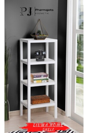 MNZ-Vesken Ombeg 4 طبقات خشبية نظرة البلاستيكية رف وحدة الحمام مطبخ رف غرفة المعيشة منظمة بيضاء TYC00491920342 - LIUWA