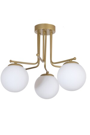 MNZ-Vesuvius تصميم خاص سقف المطبخ الذهبية القديمة اللون الأبيض الزجاج الثلاثة قطع الشنابل VZV252 - Fer Avize