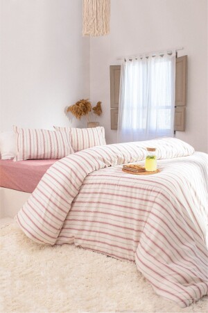 MNZ-Viento Duvet Cover Set القطن الكلاريت الأحمر البني مشبك مزدوج 200x220 9522a KH-9501 - Koza Home