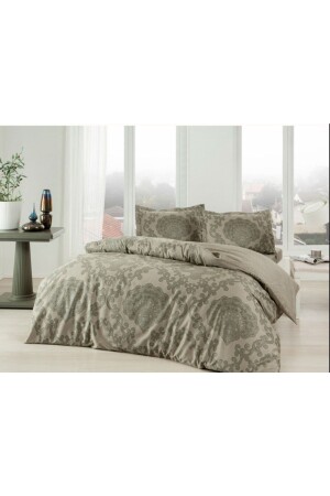 MNZ-Violet Khaki Satin غطاء غطاء مزدوج مجموعة 8682475070973 - Taç