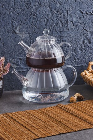 MNZ-Vitor Glass Teapot Set مقاوم للحرارة الزجاج البوراسيليكيت حجم كبير - Perotti