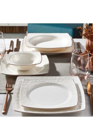 (MNZ-Vivente) 8 قطع عشاء عظمي مجموعة لشخصين - (Copper Bakır) PR. 00000000GBSVNT08Y130CP - Güral Porselen