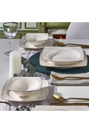 (MNZ-Vivente) 8 قطع عشاء عظمي مجموعة لشخصين - الذهب PR. 00000000GBSVNT08Y130GD - Güral Porselen