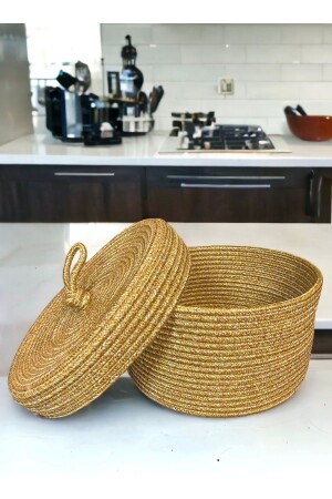 MNZ-Walnut Lid Jute Basket نكهة النكهة1 - MaVaux