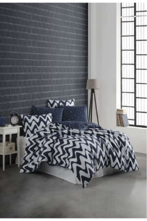 MNZ-Waves Blue King Size Quilted Duvet Cover Set 4 مواسم Set 100% قطن رينفورس - Majoli