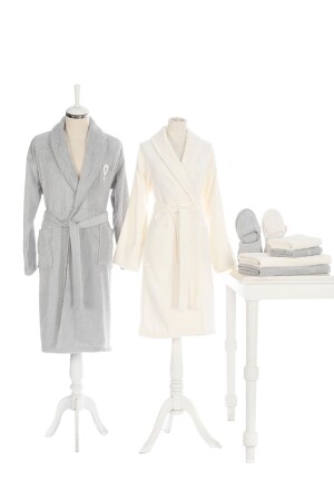 مجموعة ملابس الحمام العائلية من عائلة (MNZ-Wedding) - كريم رمادي - Özdilek