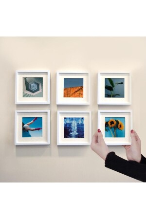 MNZ-White 14x14cm POLA Square Photo Frame مع مقبض قابل للإزالة الملصق - حزمة من 6 - Nobbystar