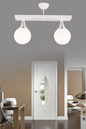 MNZ-White 2 Row Plafonier White Glop Top Glass Chrome فخم الشنعة TYC00786451040 - Kraliçe