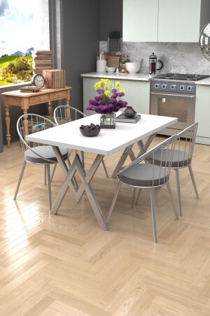 طاولة مطبخ من نوع MNZ-White Gray Eylül Silver Set لل 4 أشخاص - Evdemo