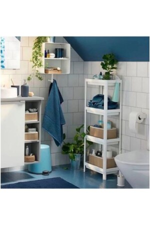 MNZ-White Kitchen حمام الرف وحدة 4 طبقات رف زاوية حامل الزهور البلاستيكية - Cetinshop