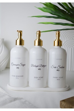 MNZ-White Long Stand سائل الصابون الجهاز المطهر (قشرة ذهبية) - Lalezen Home