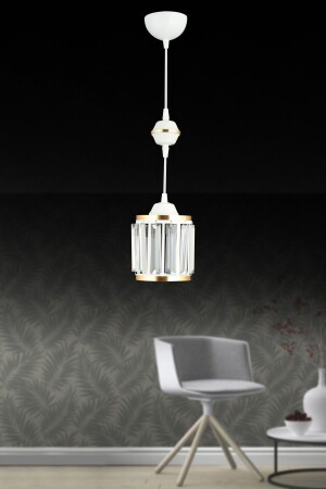 مصباح عجلة من طراز MNZ-White Pendant Lamp واحد كريستال حجر أسطوانة مع شريط صفراء فاخر الشنارة AK00039 - Kraliçe