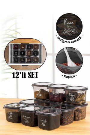 MNZ-White Screen Printed Labelled 12-pack 0.55 لتر حاوية تخزين العطور بيجي مربع مع ملعقة أنثراكيت PGGY12LI055 - Vienev