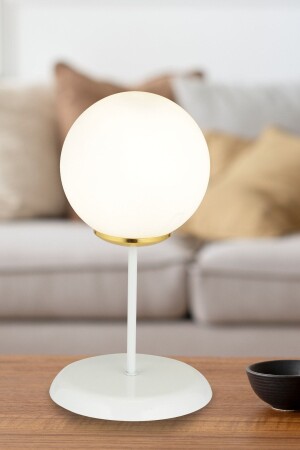 مصباح الطاولة الأبيض MNZ-White Table Lamp (المنظور الأبيض الكوكب الزجاجي) مصباح فخم AK000405 - Kraliçe