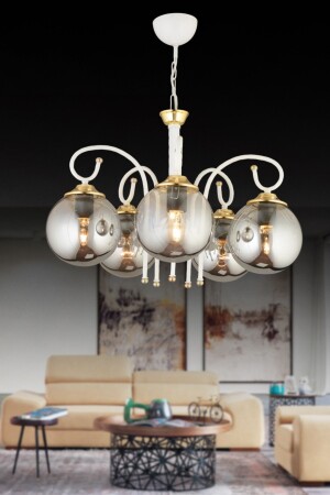 برج MNZ-White Tower 5-piece مدخن كوكب الزجاج المتحول إلى أسفل - KARDELEN AYDINLATMA AVİZE