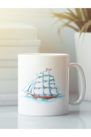 كأس MNZ-White Troophy زجاجي بحر مرسومة زرقاء قارب القارب ARC137 - HRS