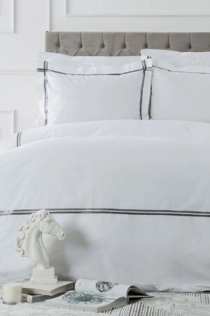 مجموعة MNZ-White Valse Gray Satin Stripped Percale Double Duvet Cover Set 200 20. 01. 0102 - Karaca Home