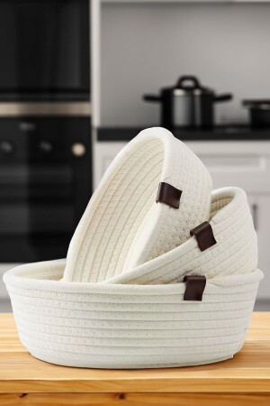 مجموعة سلة MNZ-Wicker - سلة بيضاء مصنوعة يدويا - منظمة 3 قطع - منظمة مطبخ حمام متعددة الأغراض - Homever