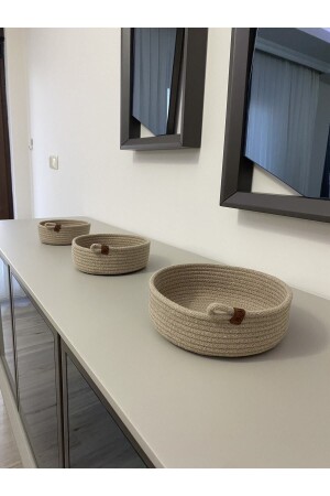 مجموعة MNZ-Wicker Basket Set - مجموعة منظمة متعددة الأغراض من 3 - منظمة حمام ومطبخ مصنوعة يدويا - Tzr Group