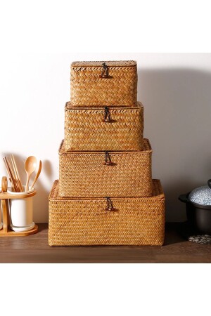 (MNZ-Wicker Braid Organizer Basket Set) مجموعة من 4 طلاء طبيعي - Elzey Home