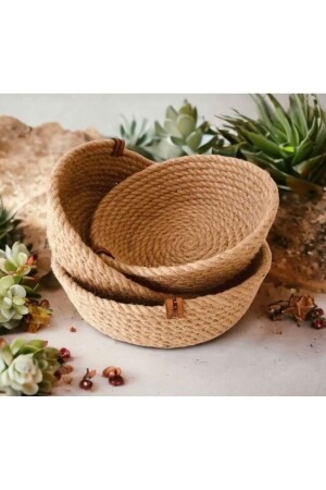 مجموعة سلة من طراز MNZ-Wicker، سلة من طراز Jute Rope، منظمة الحمام 100% طبيعي خياطة 3 قطع 16x18x20 سم سلة1 - Myistasyon