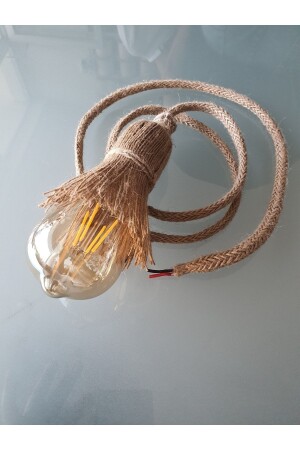 MNZ-Wicker Jute Rope Pendant Lamp Rope واحد الشنابل الكابل مصباح حامل مصباح اللوم (6W EDİSON BULB INCLUDED) TYCLL6ALD - ETAB