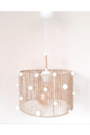 MNZ-Wicker Rope Wrapped Ecru Pompom صمام الأطفال و الأطفال مصباح معلق صمام 066VZ - C&A