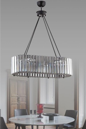 MNZ-Xl طاولة تناول الماس الفاخرة الأسود البيضاوي الحافة الكريستالية الحجر الشنعة 1605040012601 - İstanbul Avize