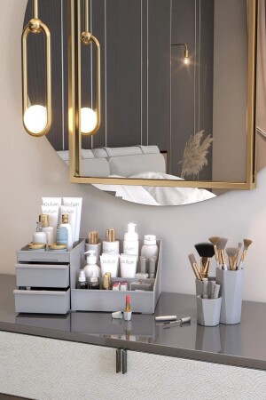 MNZ-Xl مكياج منظمة تجميل ومحفظة الفرشاة منظمة مجموعة من 2 رمادية منظمة مجموعة من 2 رمادية - Pufwin Home