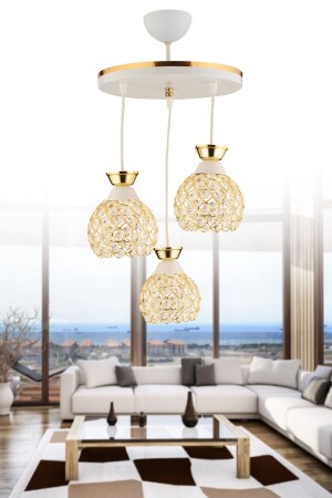MNZ-Yağmur 3-piece pendant lamp كرة الكريستال بيضاء إلى ذهبية صناديق عصرية فاخرة الشنابل 3013 - KUZEY AYDINLATMA