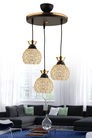 MNZ-Yağmur 3-piece pendant lamp كرة الكريستال سوداء إلى ذهبية صندوقاً عصرية فاخرة شمعة 3014 - KUZEY AYDINLATMA