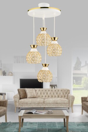 MNZ-Yağmur 4 قطع مصباح معلق صندوقا أبيض إلى ذهبية كرة الكريستال الذهبية شمعة حديثة 4034 - KUZEY AYDINLATMA