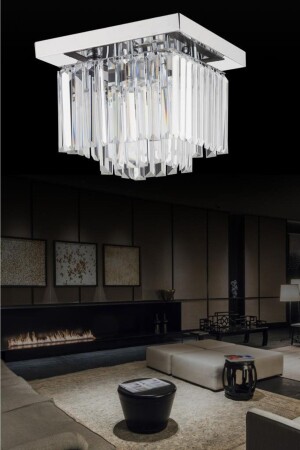 MNZ-Yasemin 30 سم مربع فولاذ كريستال الحجر الشنابل 1605040012372 - İstanbul Avize