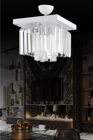 MNZ-Yasemin 30 سم مربع كريستال أبيض الحجر الشنابل 1605040012385 - İstanbul Avize