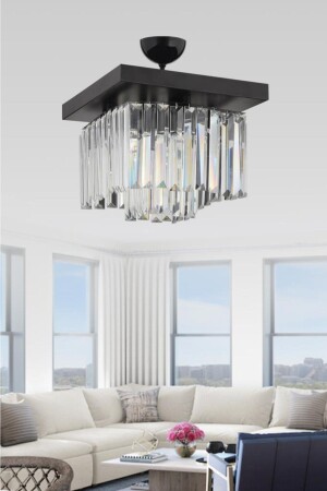 MNZ-Yasemin 30 سم مربع شمعة حجر البلور الأسود 1605040012385 - İstanbul Avize