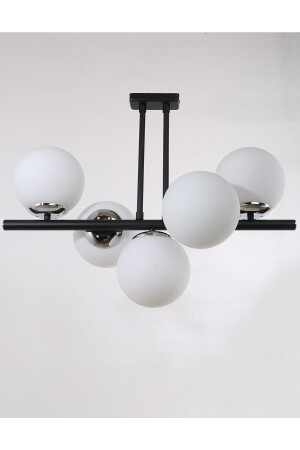 MNZ-Yelken 5-piece Black Chrome Plated White Glass Chandelier 20220230003 - MŞ Aydınlatma