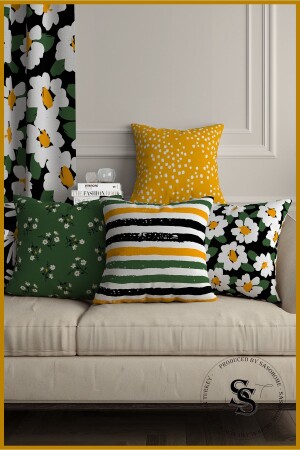 MNZ-Yellow Green Spring Daisies تصميم 4 قطع طباعة رقمية رمي غطاء وسادة Saso-003 - SasoHome