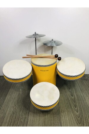 طبل خشبي للأطفال من نوع MNZ-Yellow Set DRUM01-2 مصنوعة يدويا - PHEBETHE