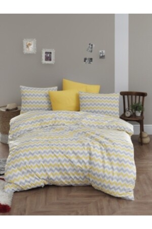 MNZ-Yellow Zigzag Single Duvet Cover Set ünzigzag01 - üntaş