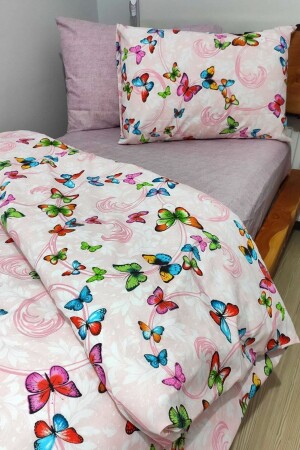 MNZ-Young Butterfly Pink 4-piece Duvet Cover Set مع ورق مرنة لشخص واحد (100X200 CM) - Candan Çeyiz