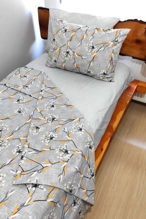 MNZ-Young Floral Gray 4-piece Duvet Cover Set مع ورق مرنة لشخص واحد (100X200 سم) - Candan Çeyiz