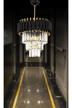 MNZ-Zamira 35 سم كريستال الحجر الفاخرة شمعة مجموعة من 3 (الذهب الأسود) GB 35 - MATMAZEL AKSESUAR