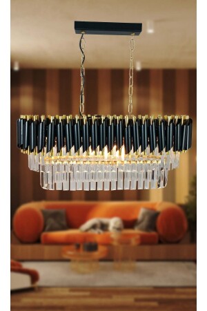 MNZ-Zamira 75x35 سم ذهبية بلورية الحجر طاولة تناول الطعام الفاخرة شمعة مجموعة من 6 (الذهب الأسود) YMKGLD75 - MATMAZEL AKSESUAR