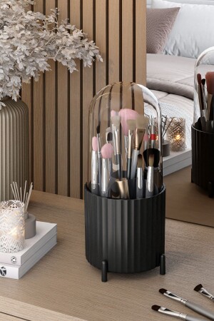 فرشاة الماكياج من طراز MNZ-Zebra و منظمة التجميل منظمة نظافة مع غطاء شفاف ZEBRA BLACK - Pufwin Home