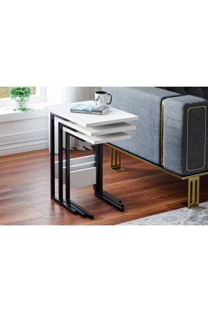 MNZ-Zg3 3 مقاعد طاولة قهوة مستقرة، طاولة قهوة معدنية بيضاء ZG1-3653S - Ceramical