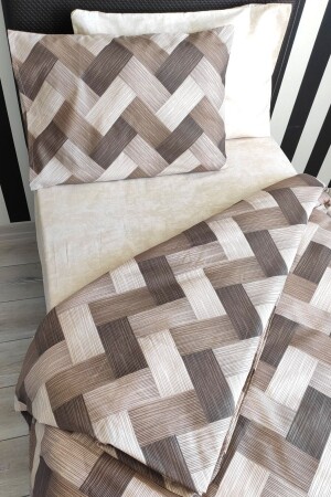 MNZ-Zigzag Brown 4 Piece Duvet Cover Set مع ورق مرنة لشخص واحد (100X200 CM) - CANDAN ÇEYİZ