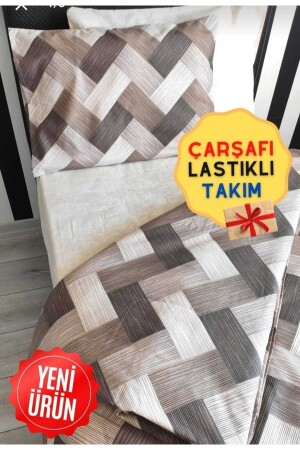 MNZ-Zigzag Brown 4 Piece Duvet Cover Set مع ورق مرنة لشخص واحد (100x200 سم) yenizigzak-nevrresimtk - GASEL ÇARŞI