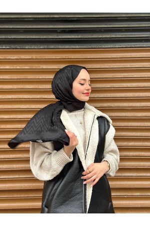 نمط MNZ-Zigzag القطن الأسود Jacquard Shawl - Mis İpek